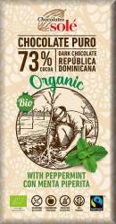Ciocolata neagra cu menta si Fairtrade 73% cacao, eco-bio, 100g, Sole