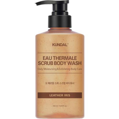 Gel de dus exfoliant pentru corp cu apa termala Leather Iris, 500ml, Kundal
