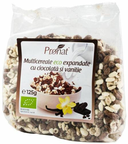 Pufarine din multicereale cu ciocolata si vanilie, eco-bio, 125g Pronat