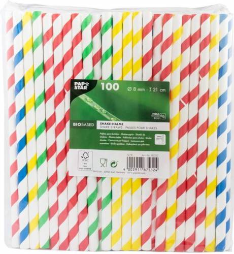 Paie din carton pentru shakes, eco-bio, 100buc - Pap Star