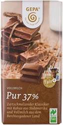 Ciocolata cu lapte, 37% cacao, eco-bio si fairtrade, 100 g Gepa