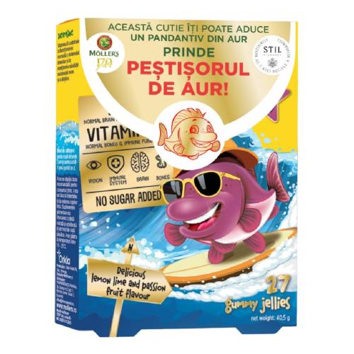 Pestisori gumati cu Omega-3 si aroma fructul pasiunii, 27 jeleuri, Moller's