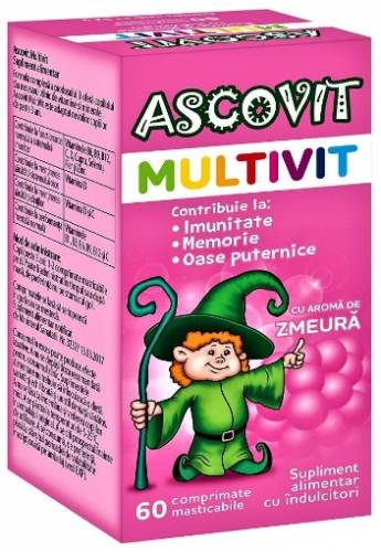 Ascovit Multivit cu aroma de zmeura - 60 comprimate masticabile