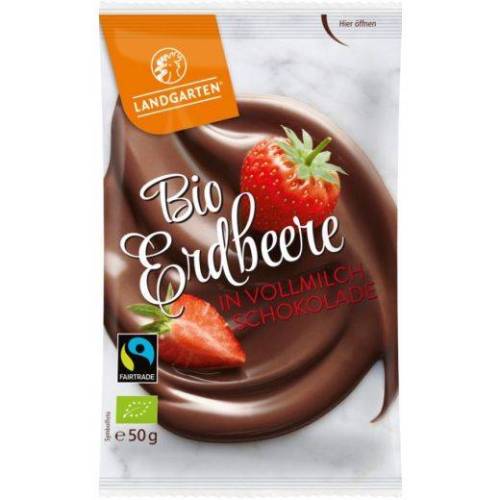 Capsuni in ciocolata cu lapte, eco-bio, 50g - Landgarten