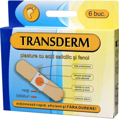 Plasturi cu acid salicilic si fenol - negi si bataturi, 6 buc - Transderm