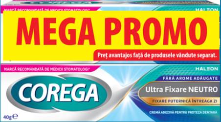 Pachet Crema adeziva pentru proteza Neutro + 75% reducere la al doilea produs, 2 x 40g, Corega