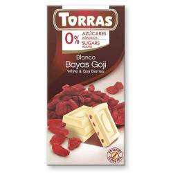 Ciocolata Alba cu Fructe Goji fara zahar 75g, Torras