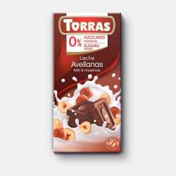 Ciocolata fara zahar cu lapte si alune 75g, Torras