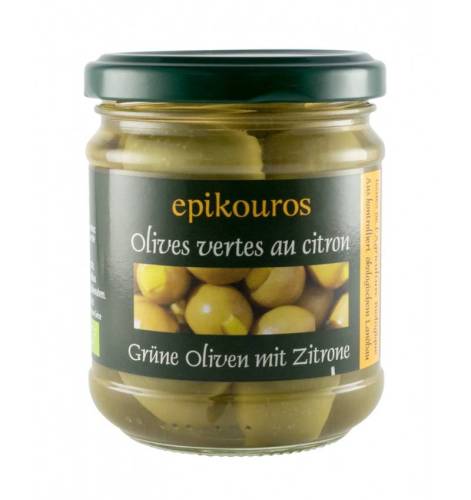 Masline verzi umplute cu lamaie, eco-bio, 190 g, Epikouros