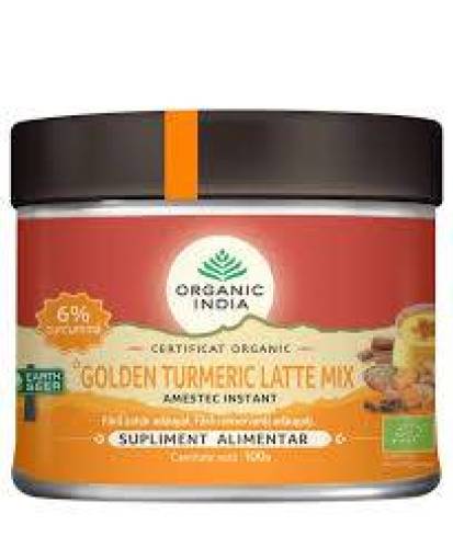 Golden Turmeric Latte Mix, Amestec Instant cu 6% Curcumina Organica, eco-bio, 100 g, Organic India