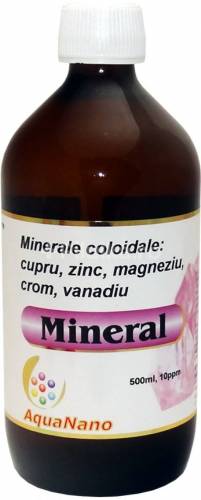 MINERAL cupru, zinc, magneziu, crom, vanadiu coloidal 10ppm 500ml, AQUANANO