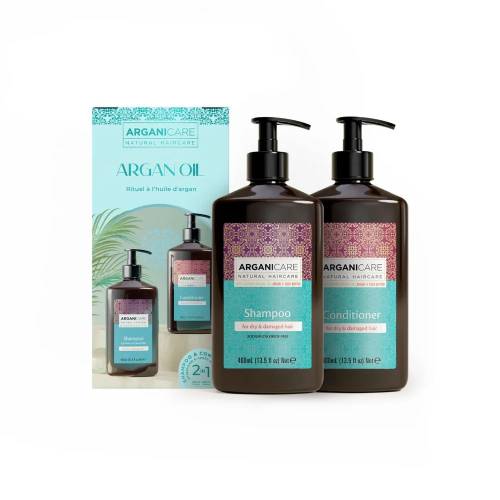 Set Sampon & Balsam Ulei de Argan si Unt de Shea pentru par uscat sau deteriorat, 2x400ml, Aganicare