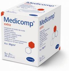 Hartmann Medicomp comprese sterile din material netesut in 6 straturi 5cm/5cm x 25bucati (2 bucati/plic)