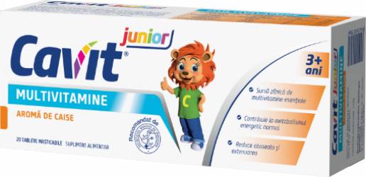 Cavit Junior cu aroma de caise - 20 tablete masticabile Biofarm