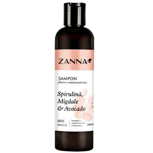 Sampon pentru cresterea parului cu spirulina si migdale & avocado, 250ml, Zanna