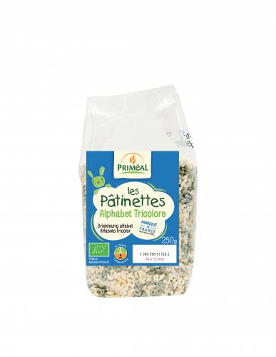 Paste Tricolore Alfabet Morcov Patrunjel eco-bio 250g, PRIMEAL