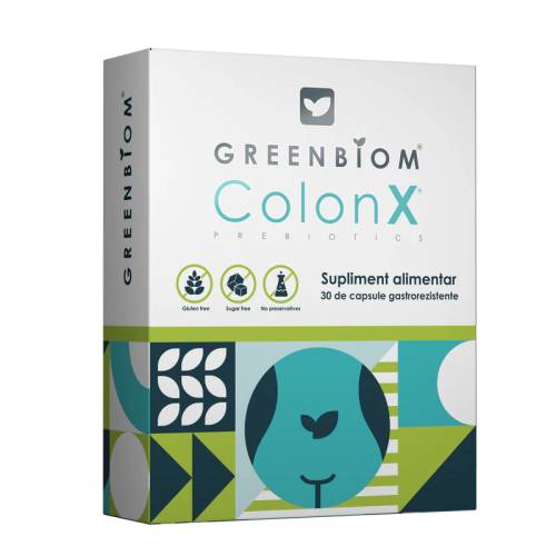 COLON X Prebiotic – 30 capsule gastrorezistente, detoxifiere si echilibrarea florei intestinale, Greenbiom