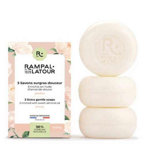 Cutie 3 sapunuri naturale, parfum de bujor, 375 g, RAMPAL LATOUR