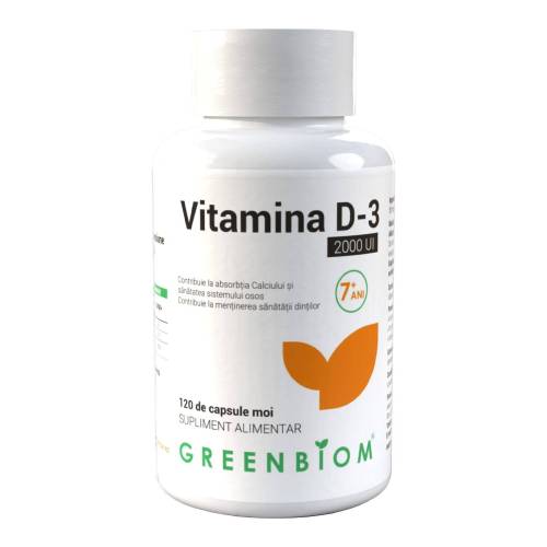 Vitamina D3 2000 UI – Supliment oase puternice si imunitate, 120 capsule moi, Greenbiom