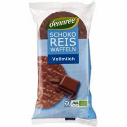 Vafe din orez expandat cu ciocolata si lapte integral, eco-bio, 100g - Dennree
