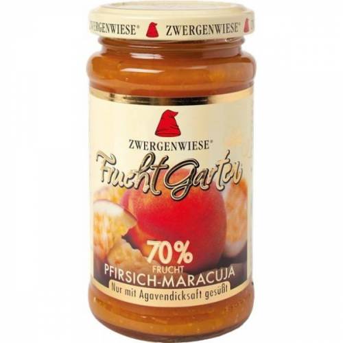 Gem de piersici si maracuja indulcit cu nectar de agave, fara zahar, eco-bio, 225g - Zwergenwiese