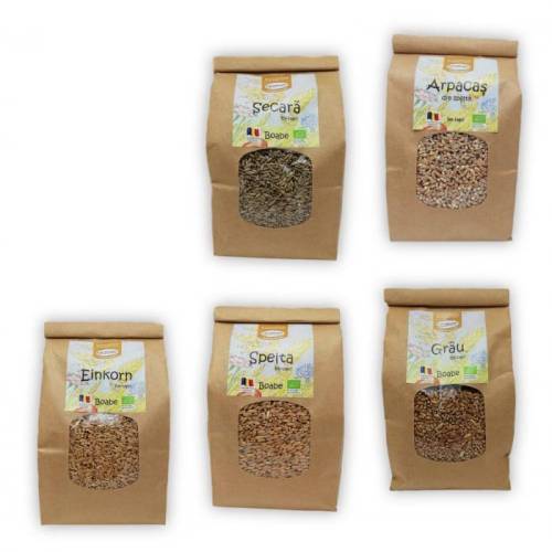 Sortiment 5 tipuri de cereale boabe calitatea I, eco-bio, 3,75 kg, Biofarmland
