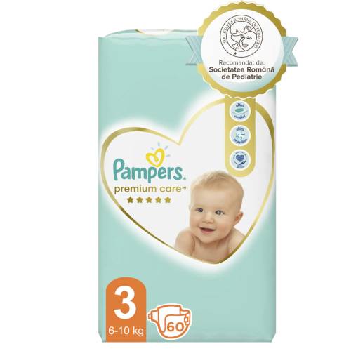Scutece Premium Care Nr.3 6-10kg, 60 bucati, Pampers