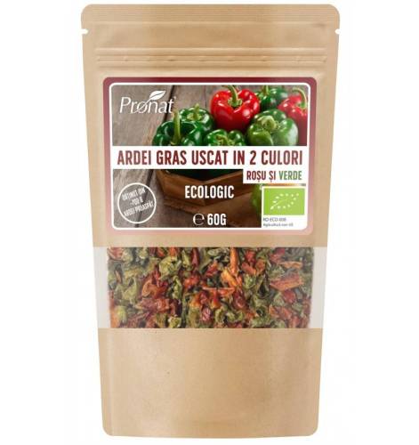 Ardei gras uscat, in 2 culori, rosu si verde, eco-bio 60 g, Pronat