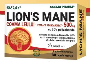 COAMA LEULUI (LIONS MANE) 500 mg, premium complex cu Boswellia, Roinita, Oregano si Cimbru, 30 capsule, Cosmo Pharm