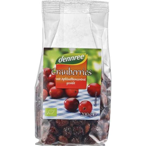 Merisoare confiate cu suc de mere, fara zahar. eco-bio 200g, Dennree