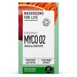 Organic Myco O2 Reishi si Cordyceps, 800 mg, Pure Grade Extracts, 60 capsule, MushroomsForLife