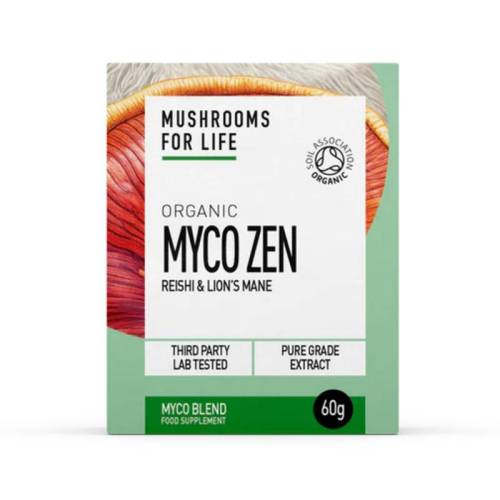 Organic Myco Zen Reishi si Lions Mane, 1000 mg, Pure Grade Extracts Powder, 60 g, MushroomsForLife
