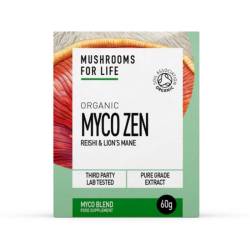 Organic Myco Zen Reishi si Lions Mane, 1000 mg, Pure Grade Extracts Powder, 60 g, MushroomsForLife