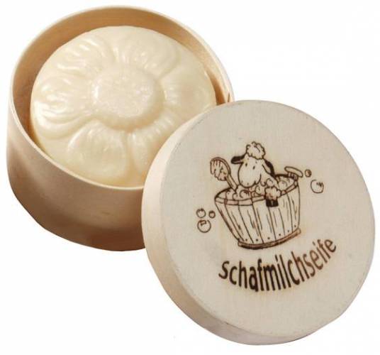 Sapun cremos cu lapte de oaie, floricica, in cutie din lemn, 65g - Saling Naturprodukte