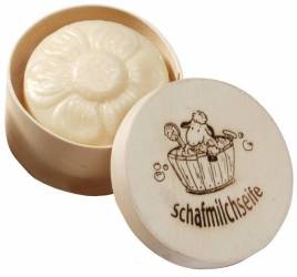 Sapun cremos cu lapte de oaie, floricica, in cutie din lemn, 65g - Saling Naturprodukte