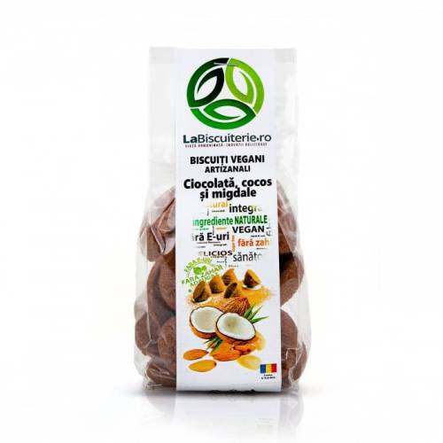 Biscuiti vegani cu Ciocolata cocos si migdale, fara zahar, 120 g, LaBiscuiterie