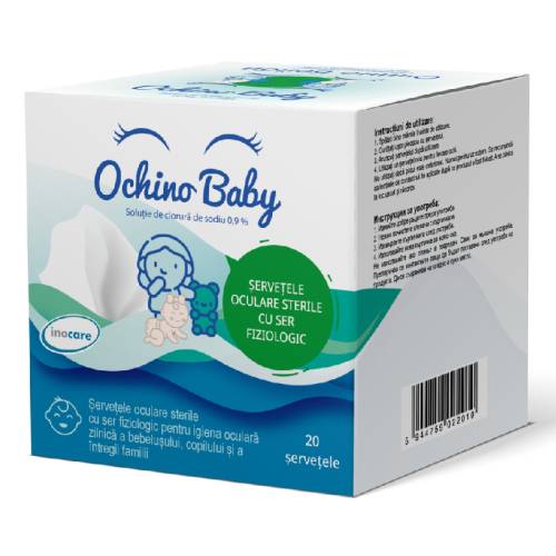 Servetele oculare sterile cu ser fiziologic Ochino Baby, 20 bucati, Inocare Pharm