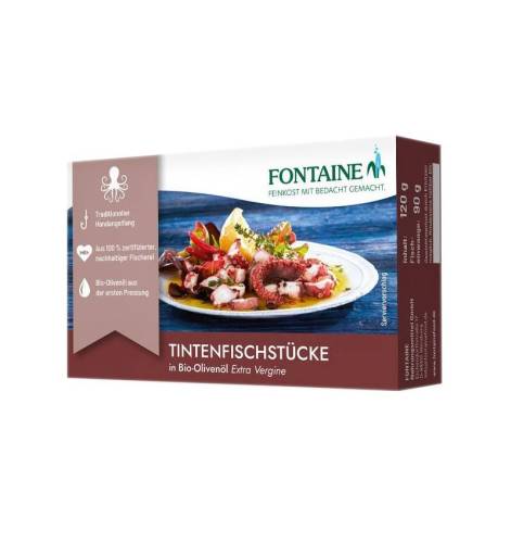 Bucati de calamar in ulei de masline, extravirgin, eco-bio, 110 g, Fontaine