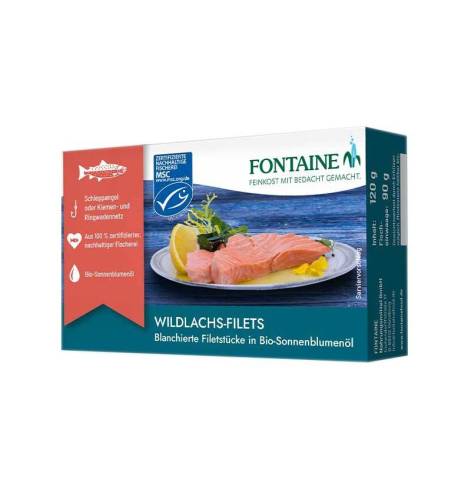 File de somon salbatic in ulei de floarea soarelui, eco-bio, 125 g, Fontaine