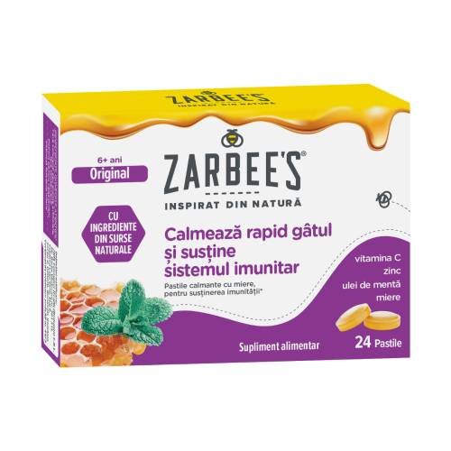 Pastile calmante cu miere pentru sustinerea imunitatii, 24 pastile, Zarbee's