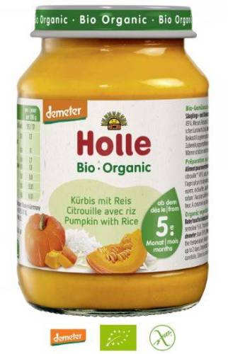 Piure din dovleac cu orez pentru copii, fara gluten, +5 luni, Eco-Bio 190g - Holle