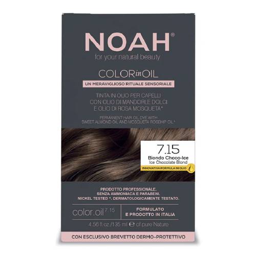 Vopsea de par permanenta fara amoniac, 7.15 Blond Ciocolatiu Rece, Color in Oil, 135 ml, Noah