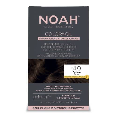 Vopsea de par permanenta fara amoniac, 4.0 Saten, Color in Oil, 135 ml, Noah