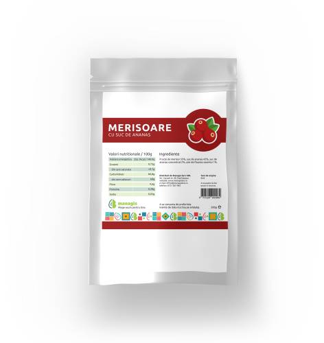 Merisoare fara zahar, cu suc de ananas, 200 g, Managis Bio