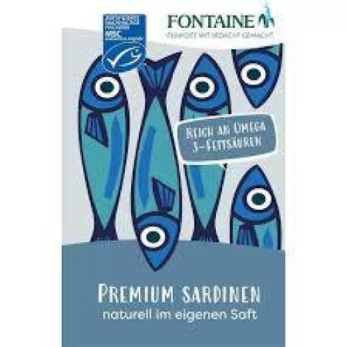 Sardine premium naturale, in suc propriu, 120 g, Fontaine