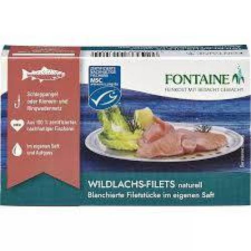File de somon salbatic in suc propriu, 125 g, Fontaine
