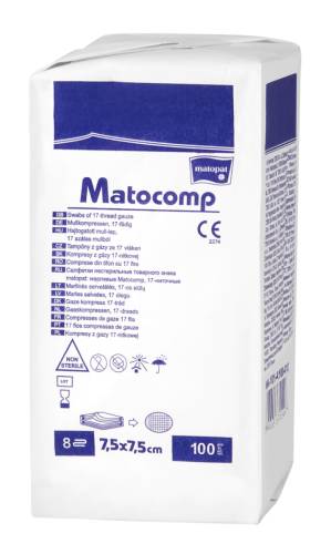 Comprese nesterile tifon 8 straturi 17 fire 7.5x7.5cm, 100 bucati, Matopat