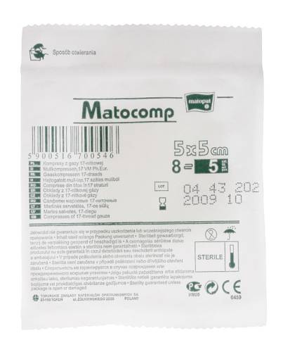 Comprese sterile tifon blister 8 straturi 17 fire 5x5cm, 5 bucati, Matopat