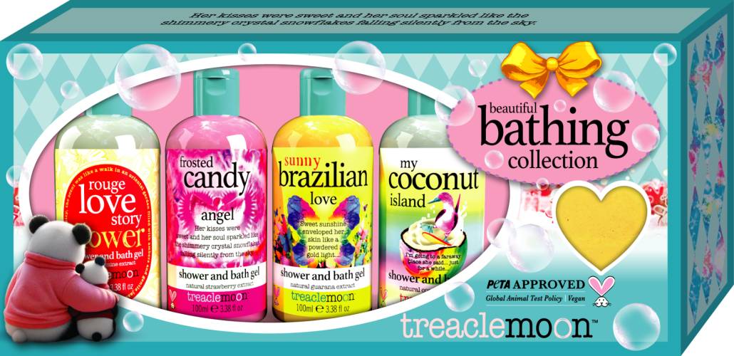 Pachet Geluri de dus 4 x 100ml + Bomba de baie 85g Beautiful Bathing Collection, Treaclemoon