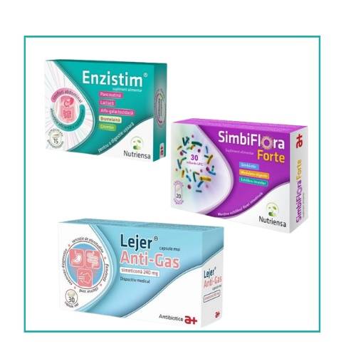 Kit pentru confort digestiv – Enzistim + Simbiflora Forte + Lejer Anti-Gas